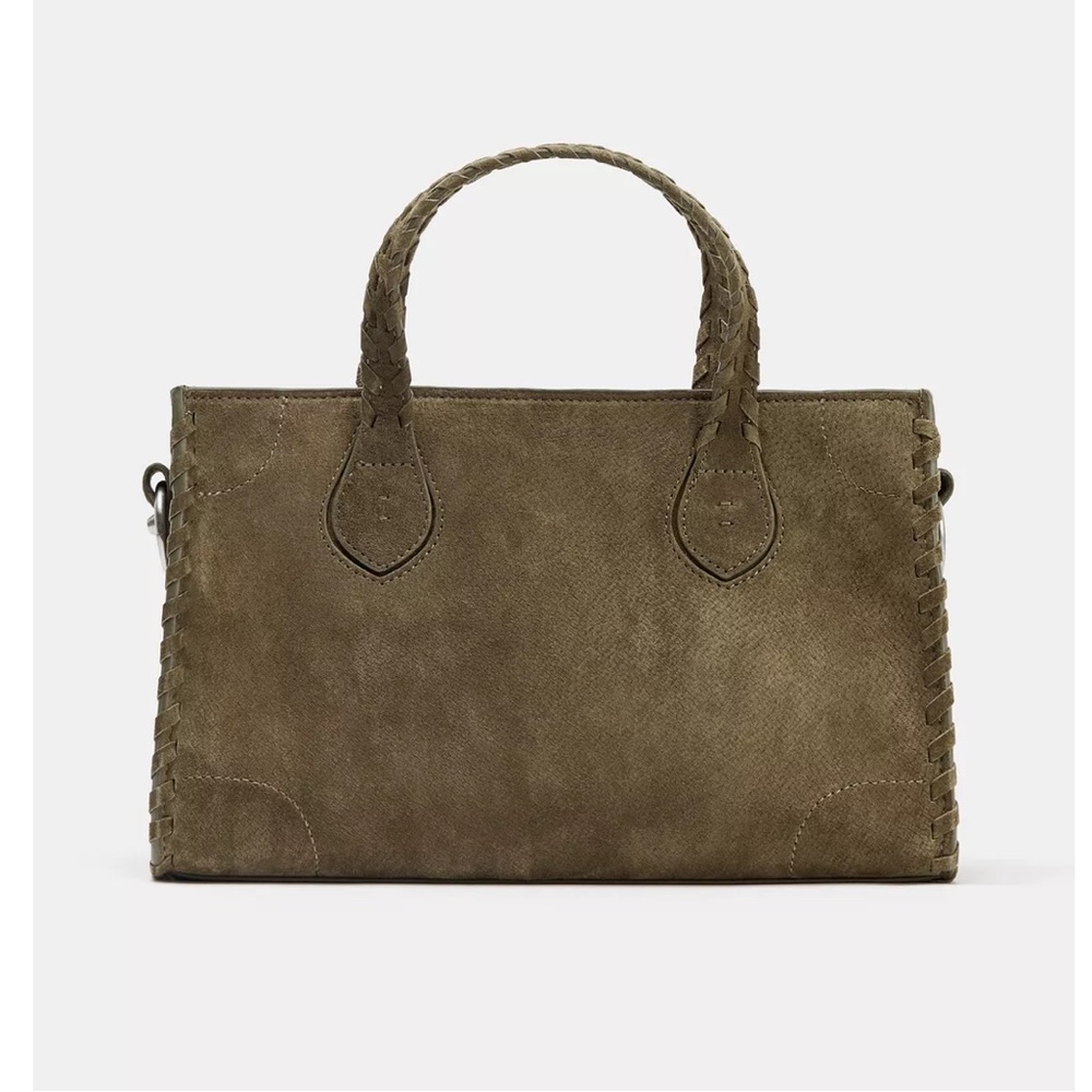 Zara NWT 100% genuine suede leather stitch handbag purse, detachable crossbody - Picture 3 of 5